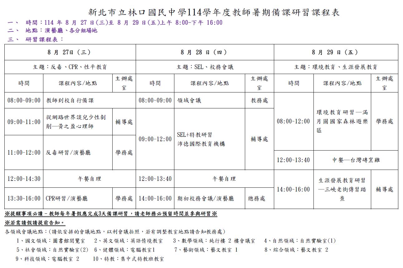 114學年度暑期教師備課研習課程